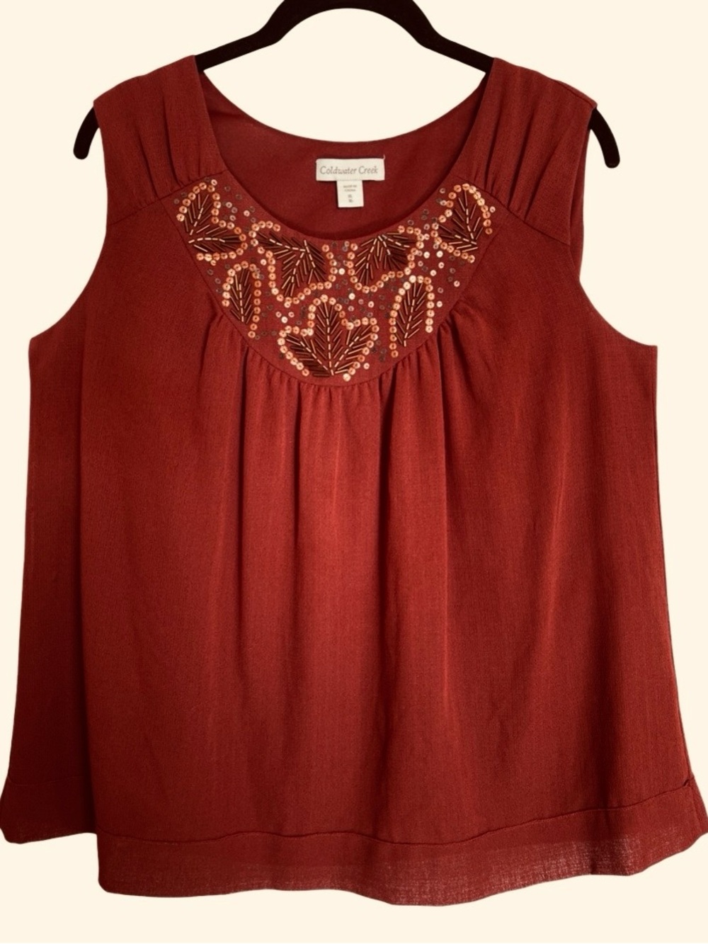 Coldwater Creek Rust Colored Beaded Sequined Sleeveless Tank Top SZ XL